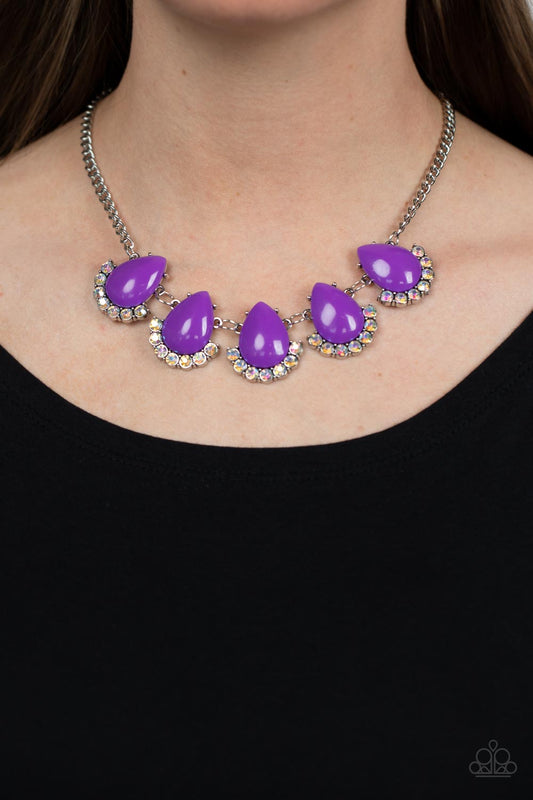 Ethereal Exaggerations - Purple Teardrop Bead Iridescent Rhinestone Necklace Paparazzi N1489