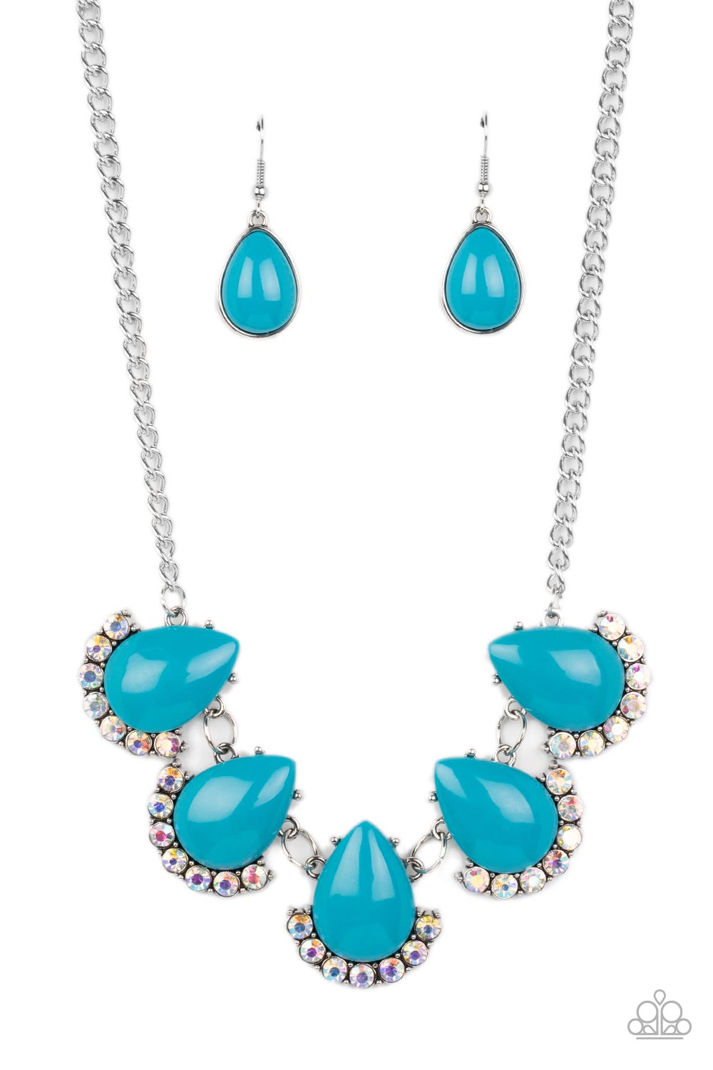 Ethereal Exaggerations - Blue & Iridescent Rhinestone Teardrop Necklace Paparazzi N1691