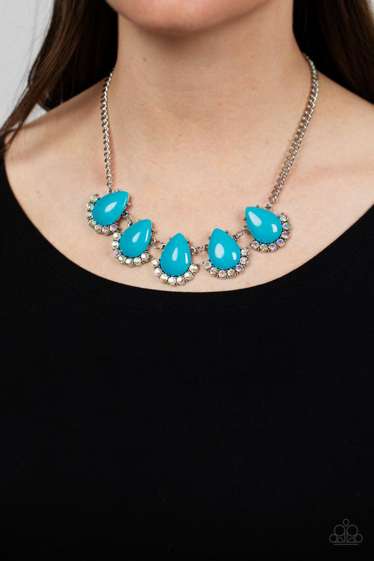 Ethereal Exaggerations - Blue & Iridescent Rhinestone Teardrop Necklace Paparazzi N1691