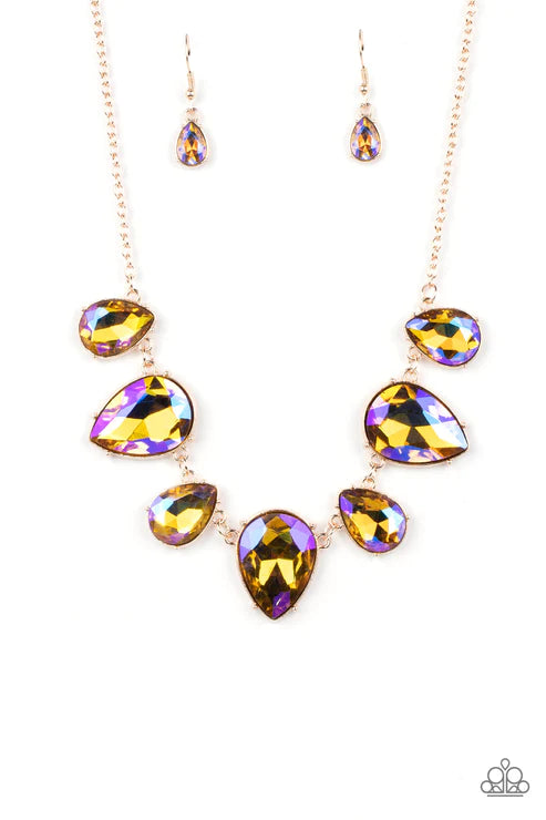 Otherworldly Opulence Multicolored Iridescent Teardrop Necklace Paparazzi N1363