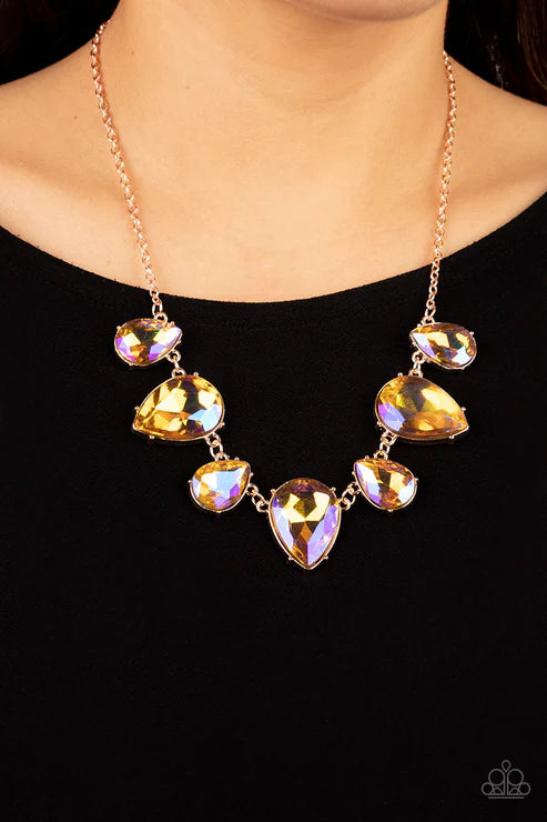 Otherworldly Opulence Multicolored Iridescent Teardrop Necklace Paparazzi N1363