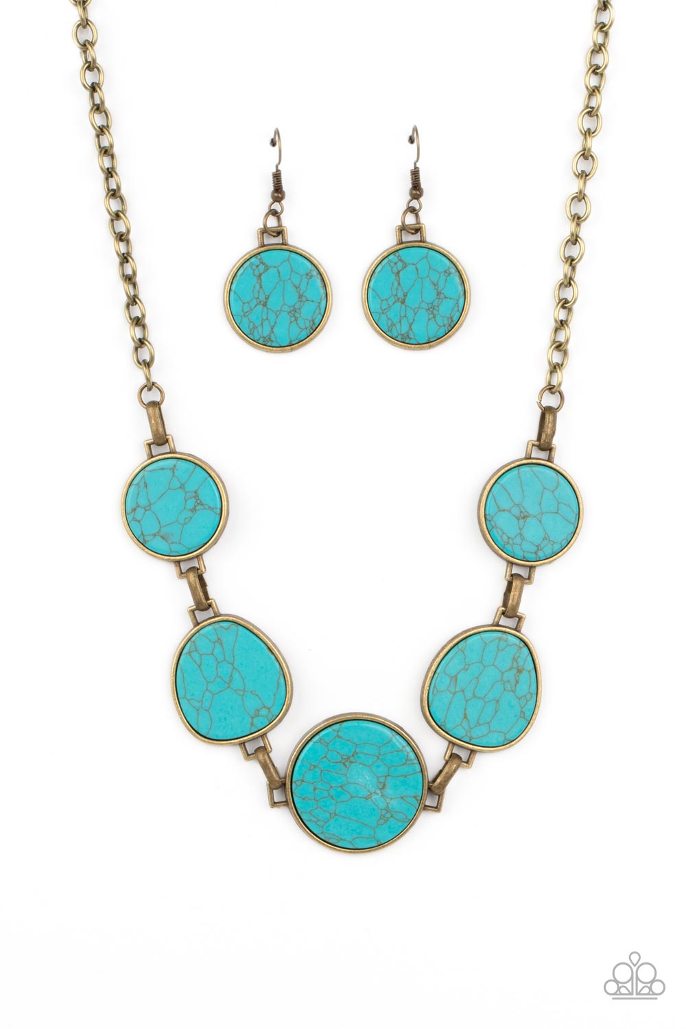 Santa Fe Flats - Brass Frame Santa Fe Style Turquoise Stone Necklace Paparazzi N0411