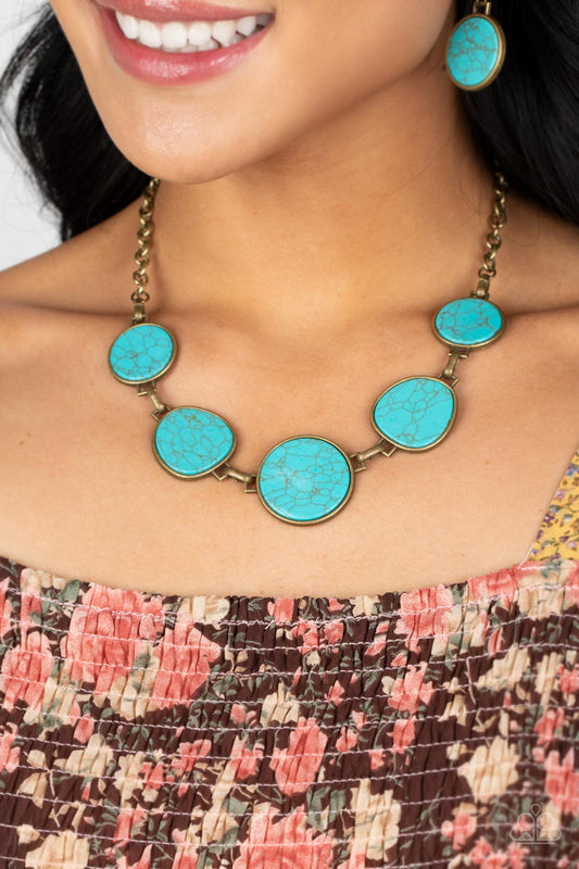 Santa Fe Flats - Brass Frame Santa Fe Style Turquoise Stone Necklace Paparazzi N0411