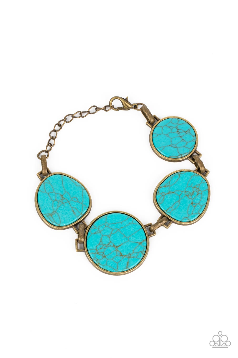 Flat Out Frontier - Brass Frame Turquoise Stone Santa Fe Style Bracelet Paparazzi B0493