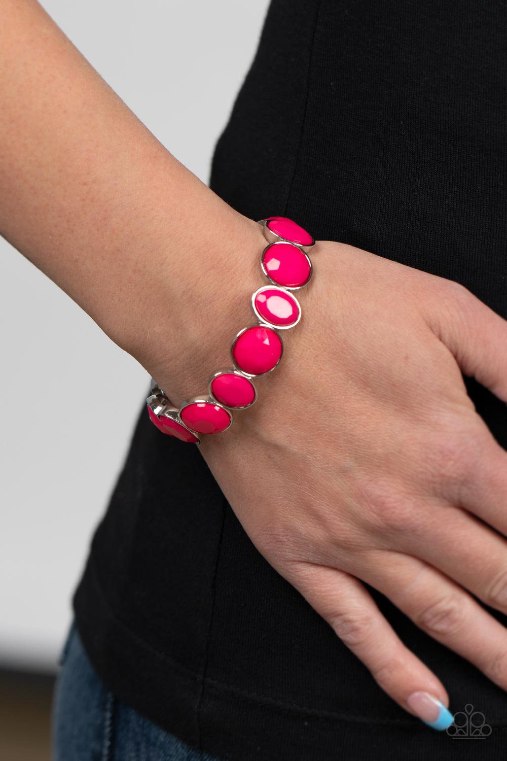 Whimsical Glow - Pink Oval Innuendo Bead Stretch Bracelet Paparazzi B0983