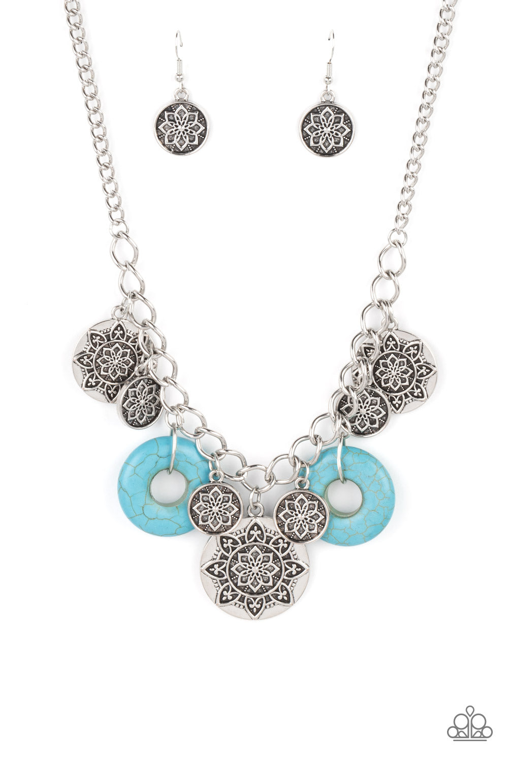 Western Zen - Blue Turquoise Stone Silver Mandala Santa Fe Style Necklace Paparazzi N1048 Convention Exclusive