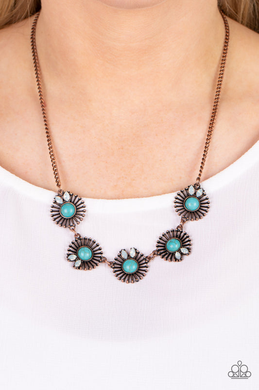 Fully Solar-Powered - Copper Sunburst, Turquoise Stone Santa Fe Style Necklace Paparazzi N1182