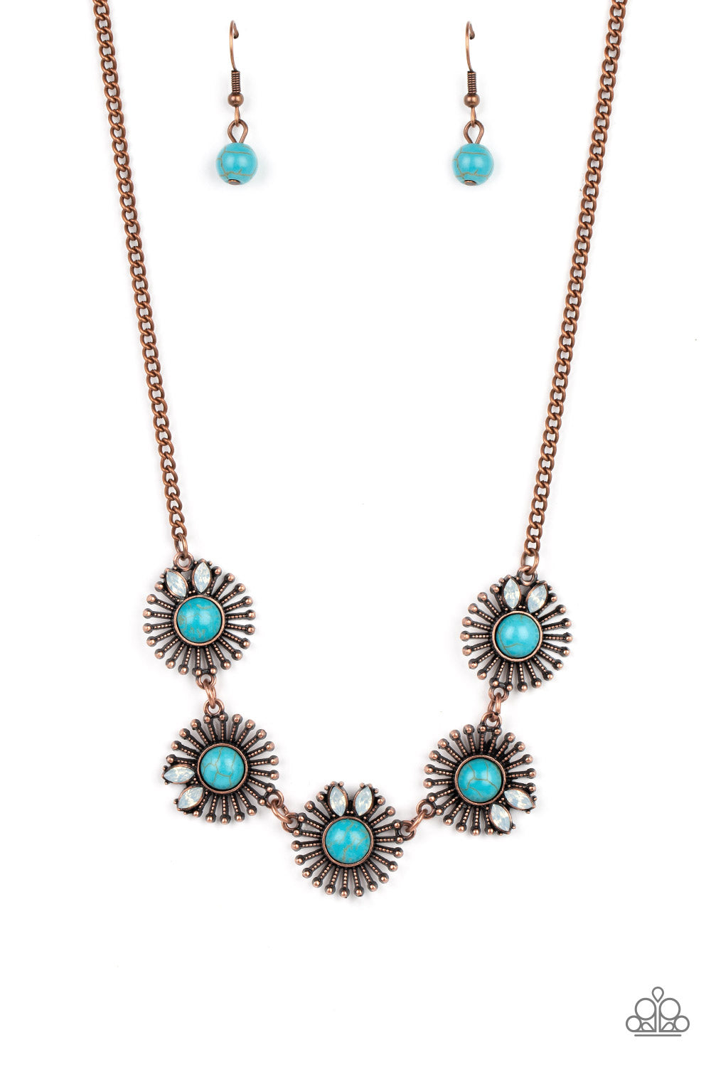 Fully Solar-Powered - Copper Sunburst, Turquoise Stone Santa Fe Style Necklace Paparazzi N1182