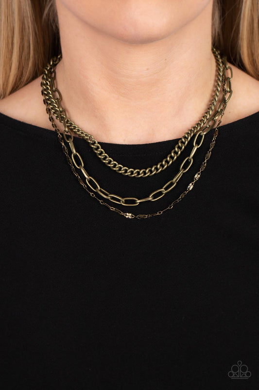 Galvanized Grit - Brass Necklace Paparazzi N1165