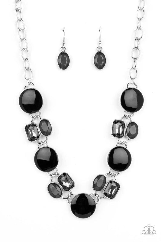 Dreaming in MULTICOLOR - Black Bead, Smoky Gem And Black Enamel Disc Necklace Paparazzi N1087