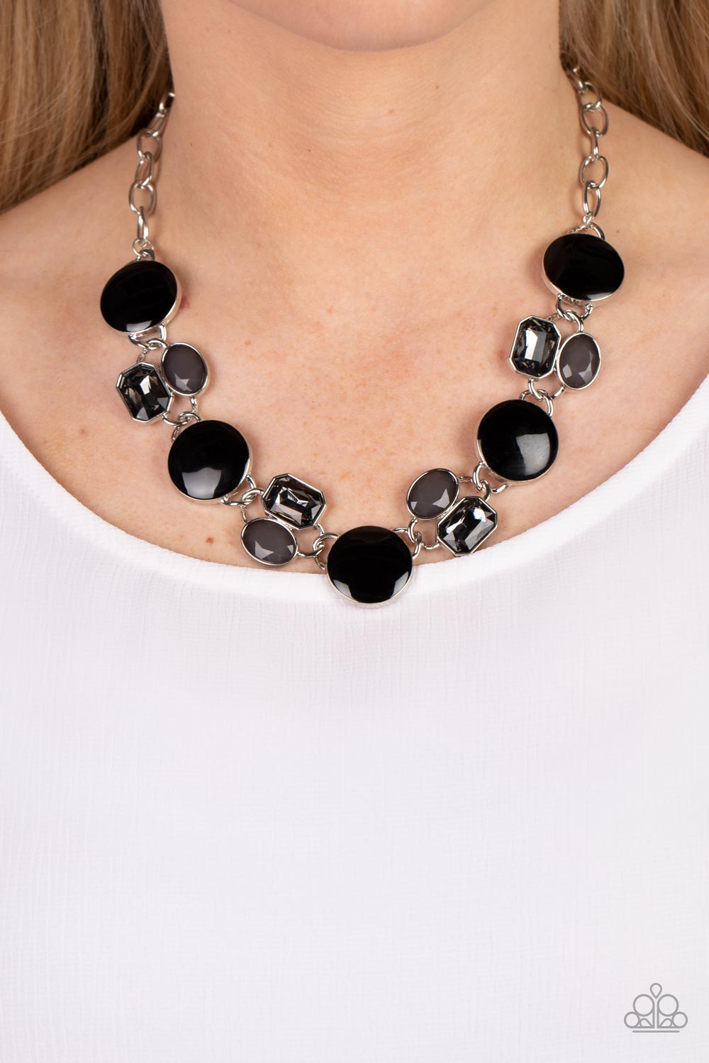 Dreaming in MULTICOLOR - Black Bead, Smoky Gem And Black Enamel Disc Necklace Paparazzi N1087