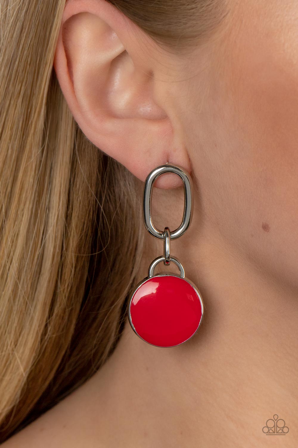 Drop a TINT - Red Enamel Silver Frame Earring Paparazzi E0890