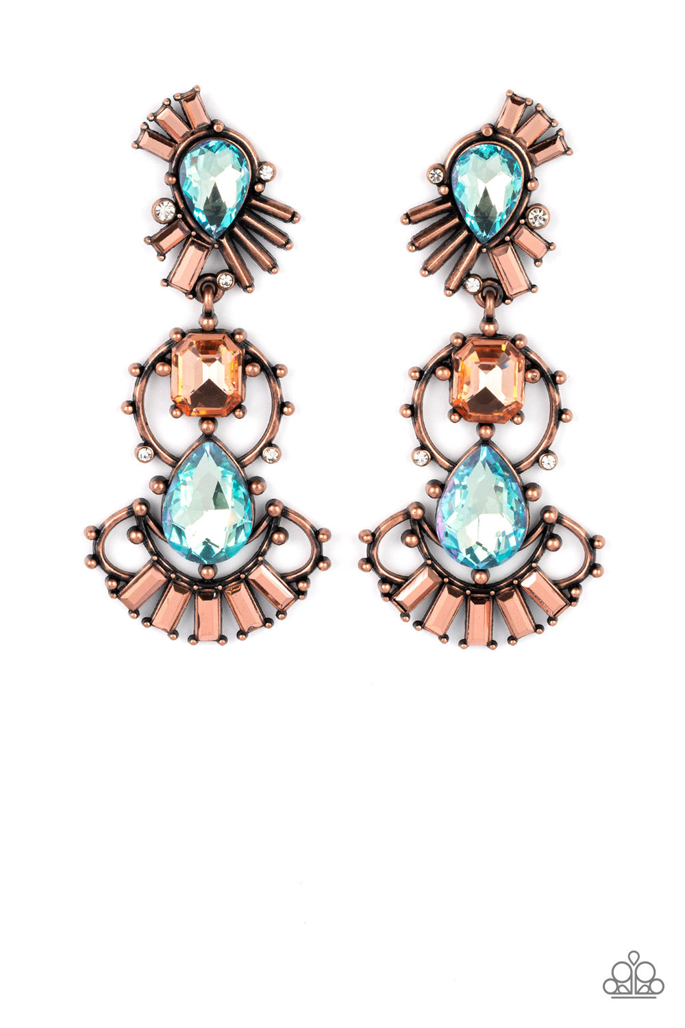 Ultra Universal - Copper Iridescent Gem And Rhinestone Earring Paparazzi E0876