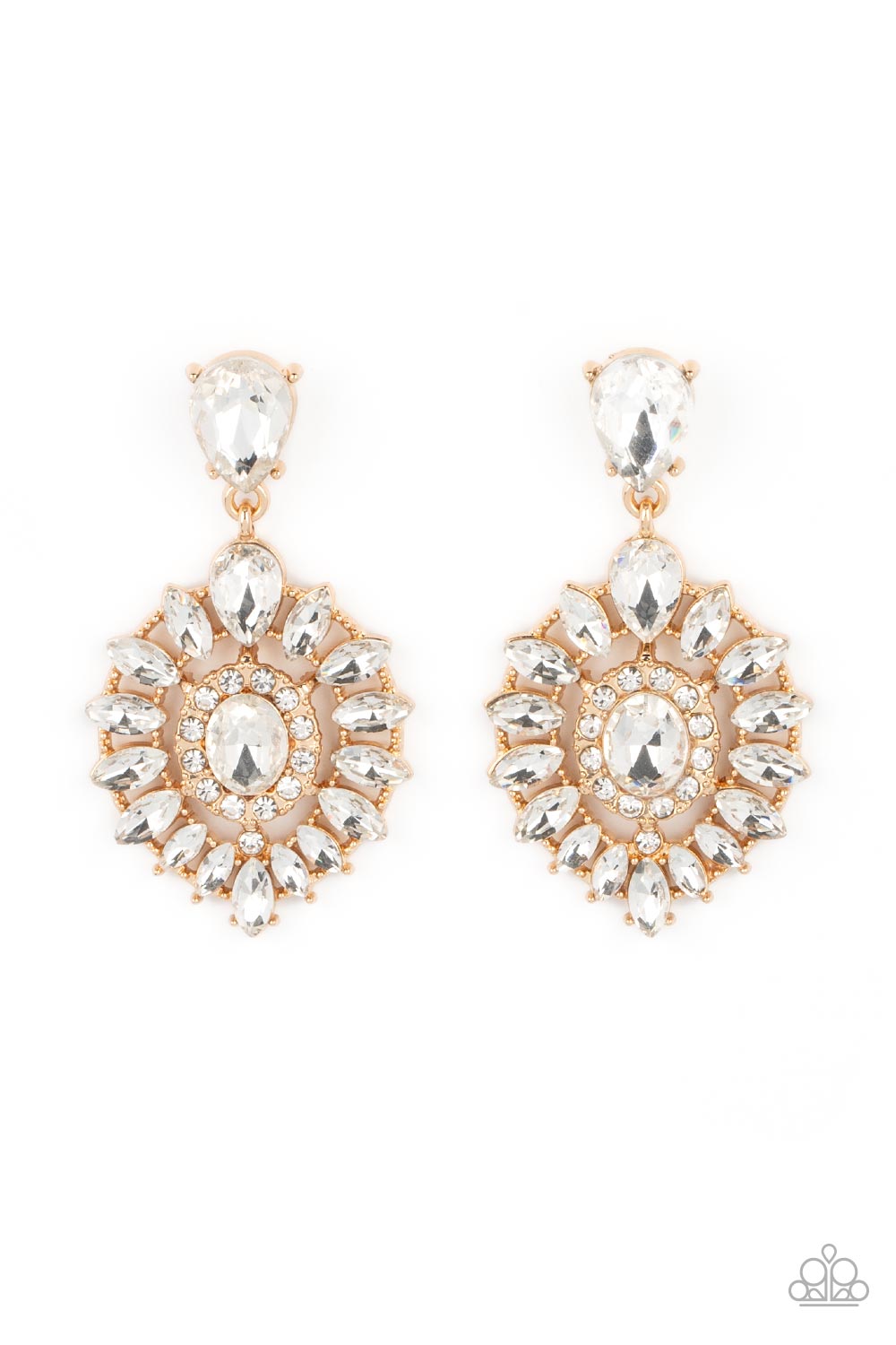 My Good LUXE Charm - Gold White Rhinestone Gem Post Earring Paparazzi E1391