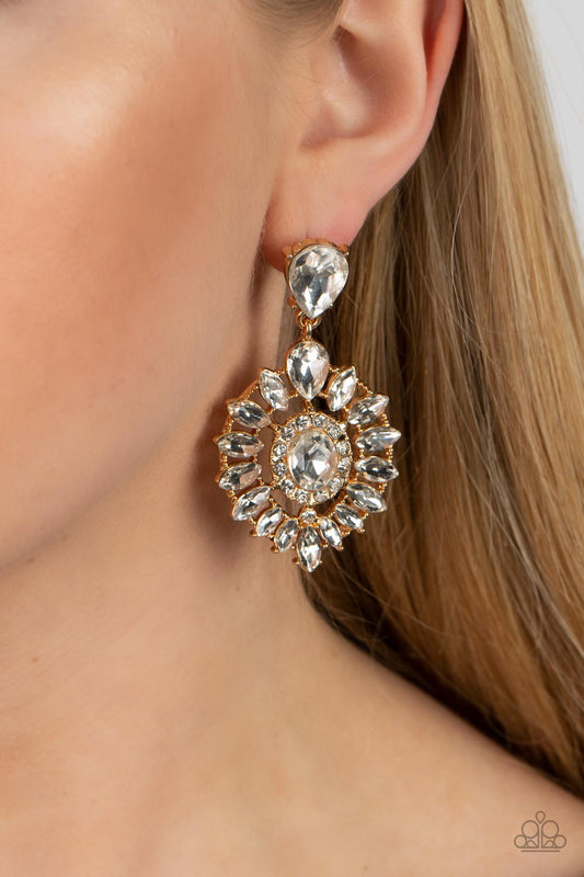 My Good LUXE Charm - Gold White Rhinestone Gem Post Earring Paparazzi E1391