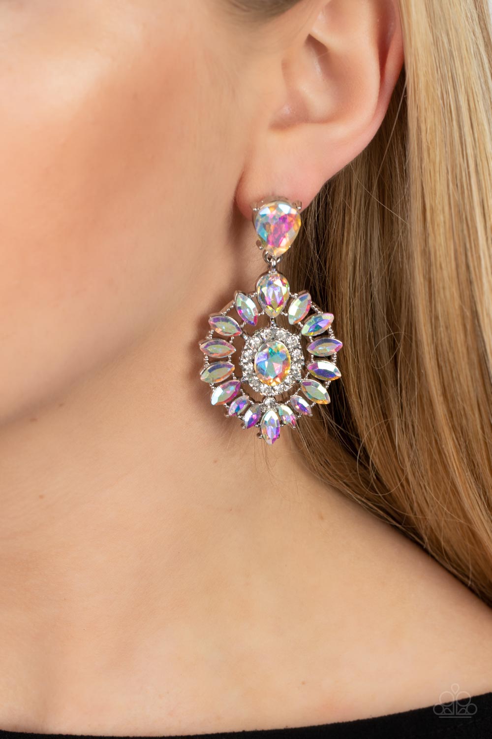 My Good LUXE Charm - Multi Iridescent Gem Post Back Earring Paparazzi E0984