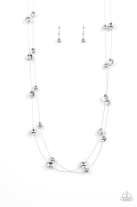 Interstellar Illusions - Silver Glassy Metallic Shimmer Bead Necklace Paparazzi N1435