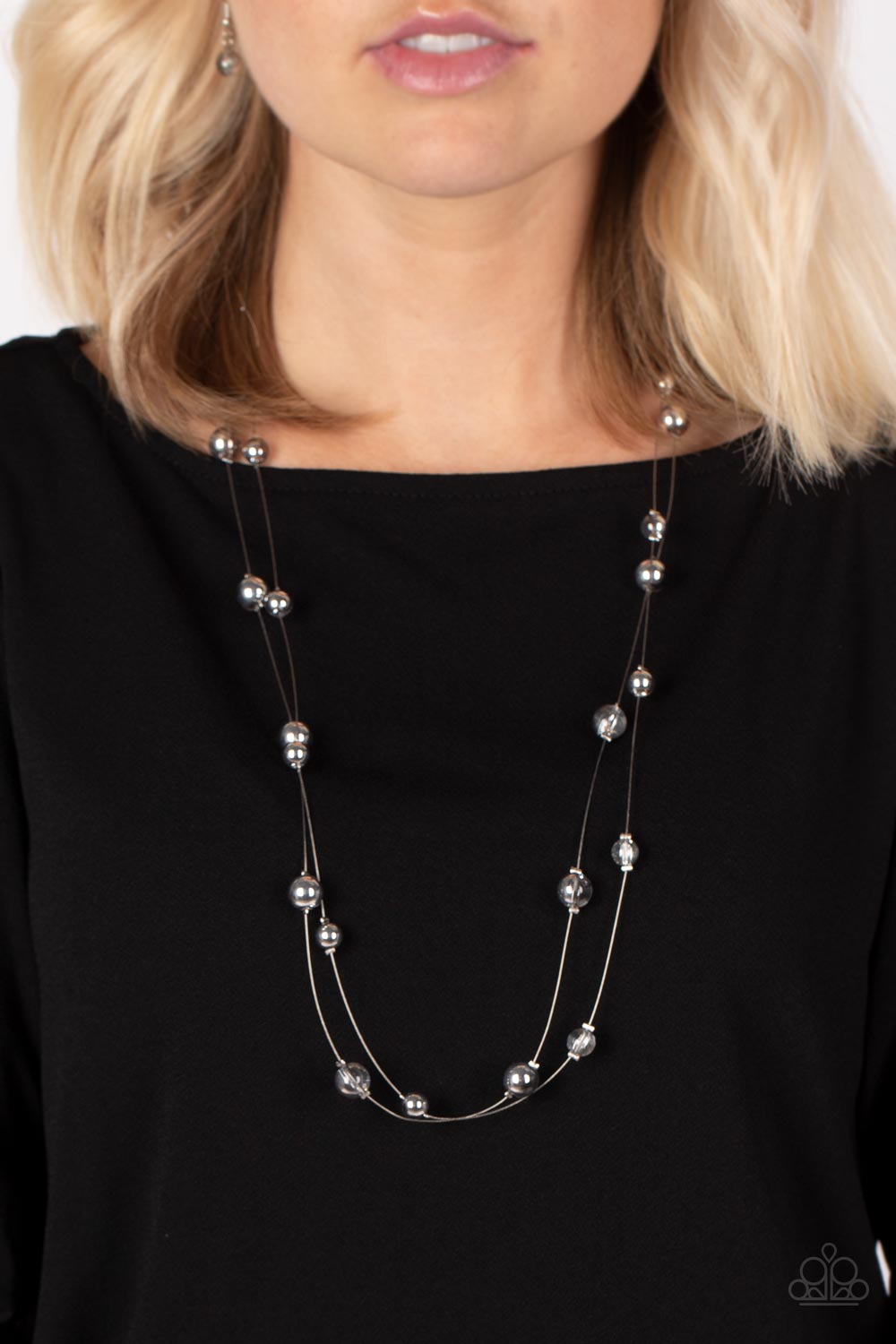 Interstellar Illusions - Silver Glassy Metallic Shimmer Bead Necklace Paparazzi N1435