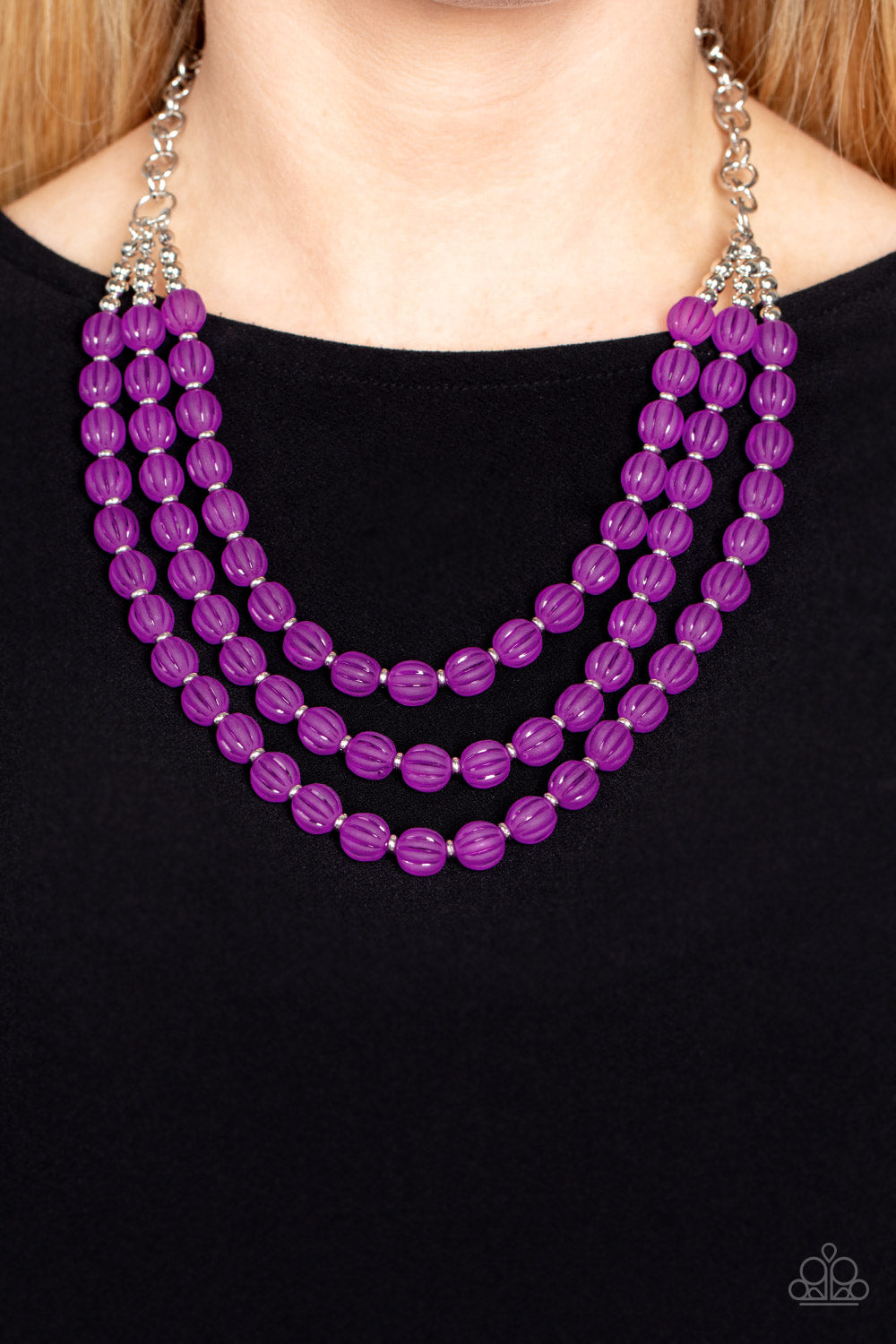 Summer Surprise - Purple Dahlia Acrylic Bead Multilayer Necklace Paparazzi N1950