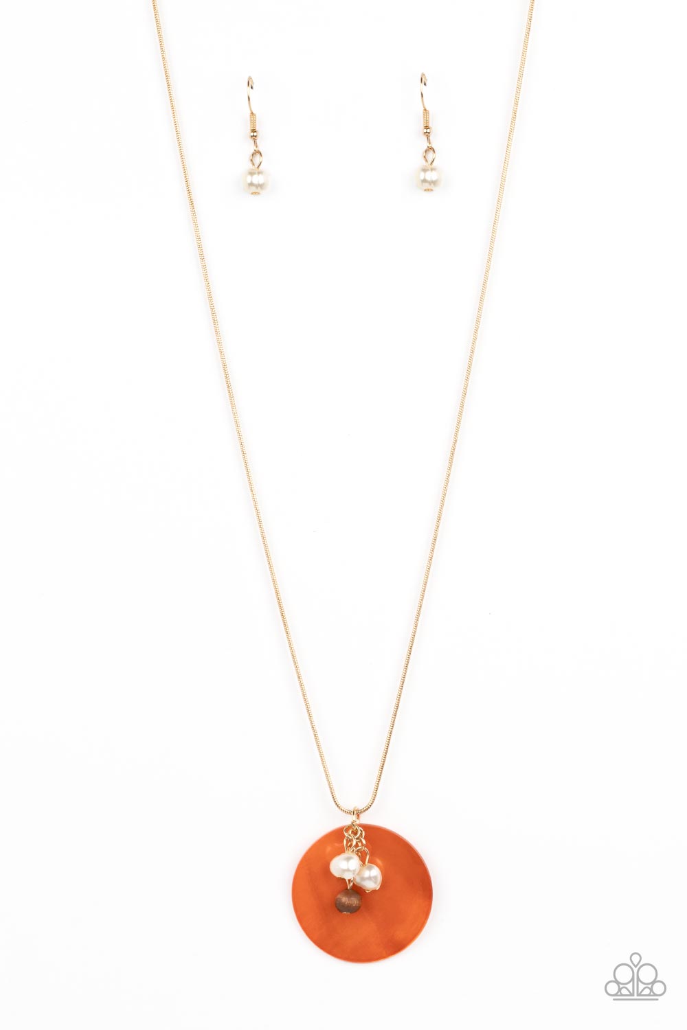 Beach House Harmony - Orange Shell White Pearl Necklace Paparazzi N1597