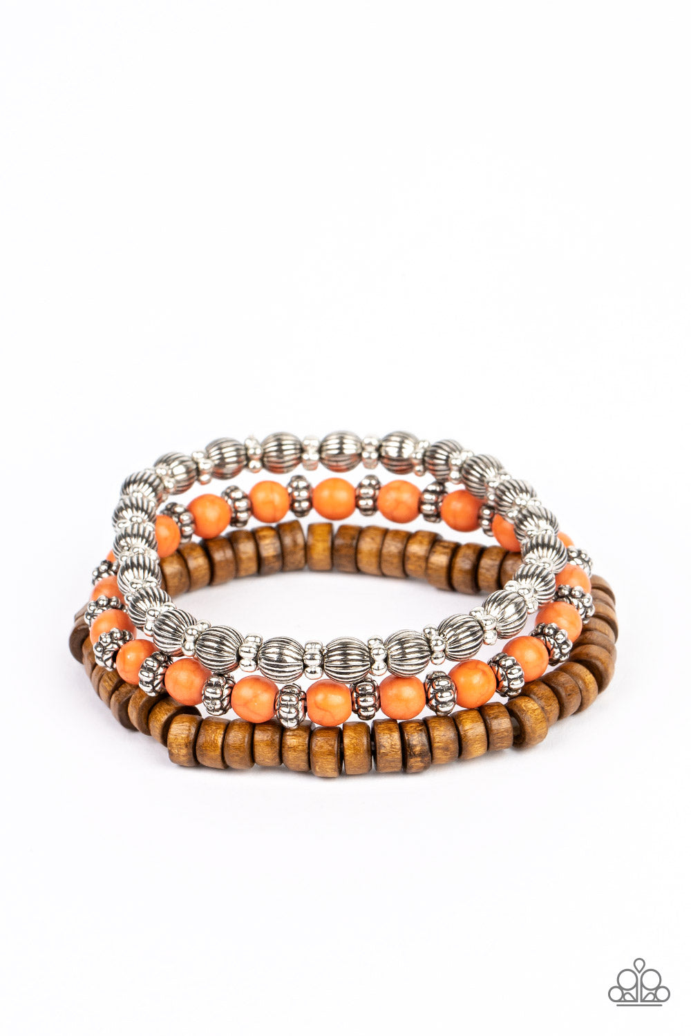 ESCAPADE Route - Orange Stone & Wooden Bead Santa Fe Style Bracelet Paparazzi B0897