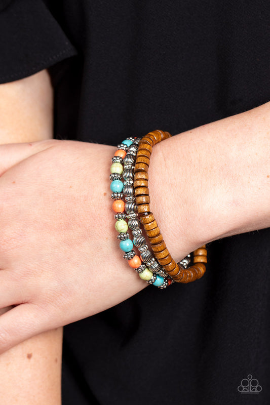 ESCAPADE Route - Multicolored Stone And Wood Bead Urban Stretch Bracelets Paparazzi B0733