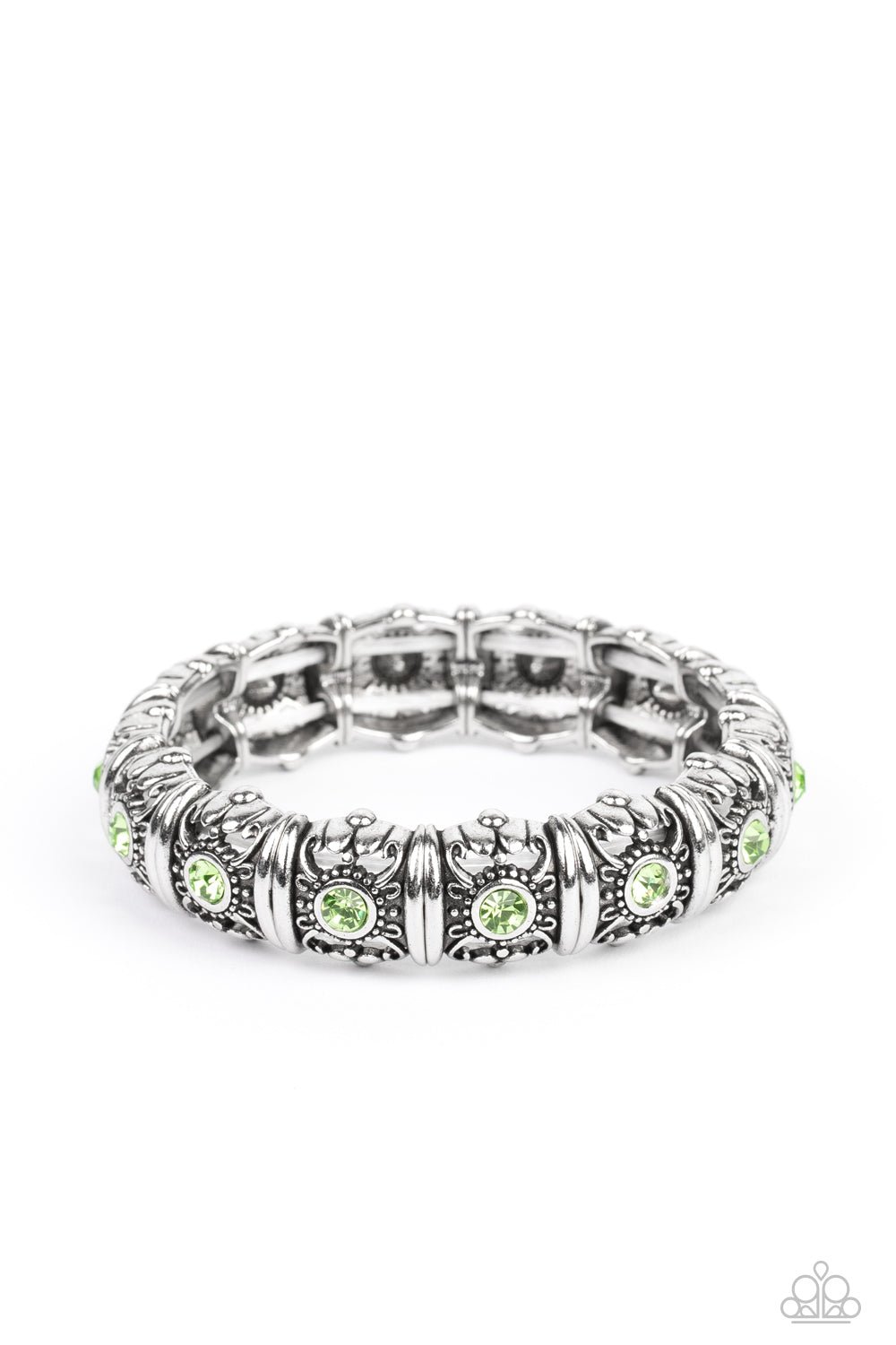 Ageless Glow - Green Rhinestone Stretch Bracelet Paparazzi B0622