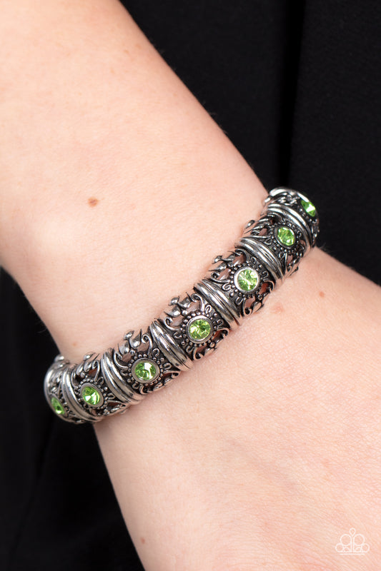 Ageless Glow - Green Rhinestone Stretch Bracelet Paparazzi B0622