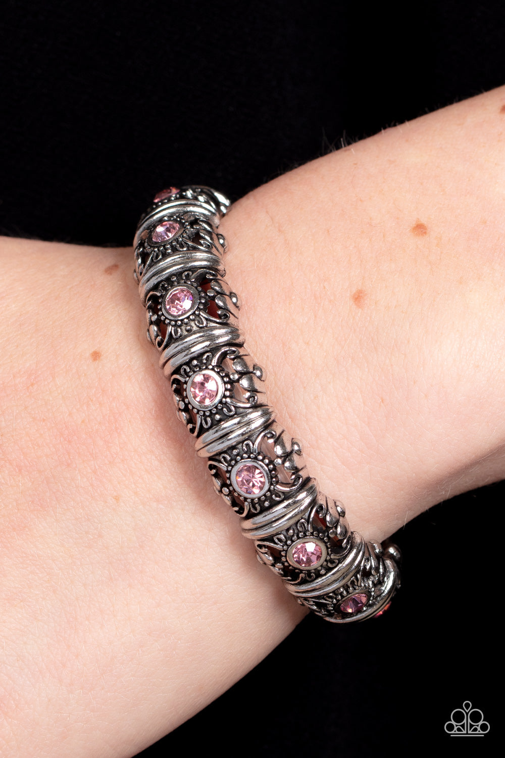 Ageless Glow - Pink Rhinestone Stretch Bracelet Paparazzi B0853