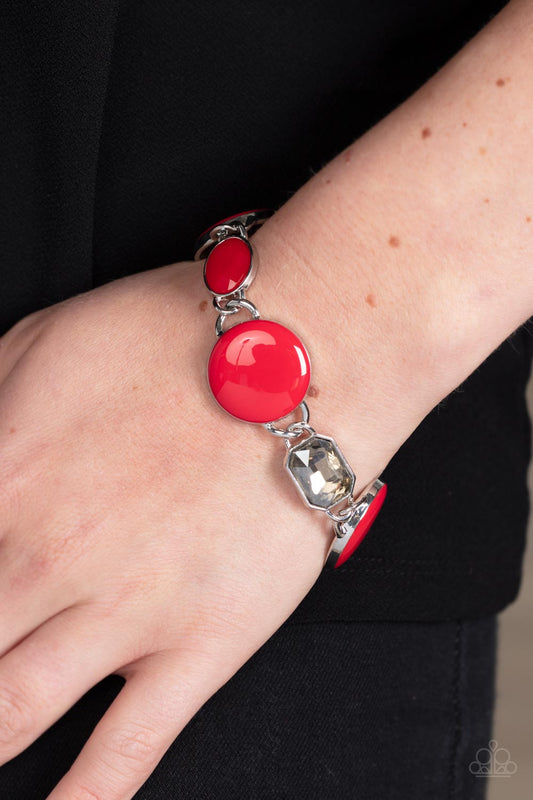 Dreamscape Dazzle - Red Oval Enamel Bead And Smoky Gem Bracelet Paparazzi B0646