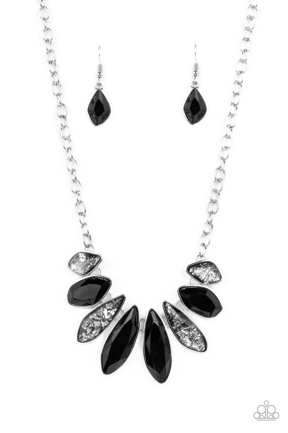 Crystallized Couture - Black Asymmetrical And Shimmery Frame Necklace Paparazzi N1076