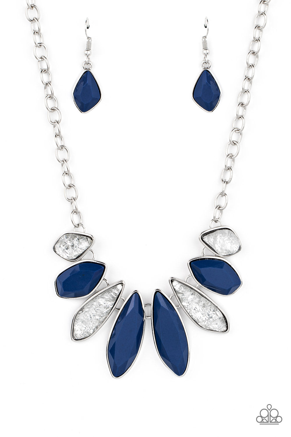 Crystallized Couture - Blue Gem & Metallic Look Necklace Paparazzi N1390