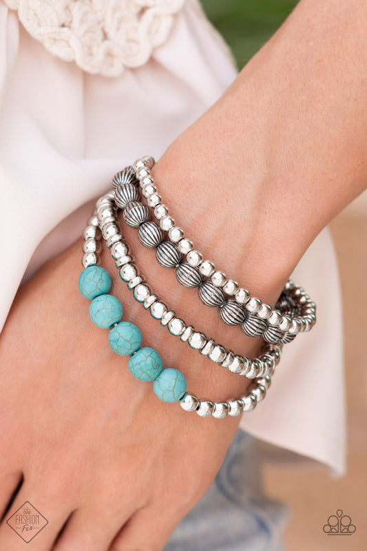 Wildland Wanderer - Blue Turquoise Stone Bead Stretch Bracelet Santa Fe Style Fashion Fix September 2022Paparazzi B0713