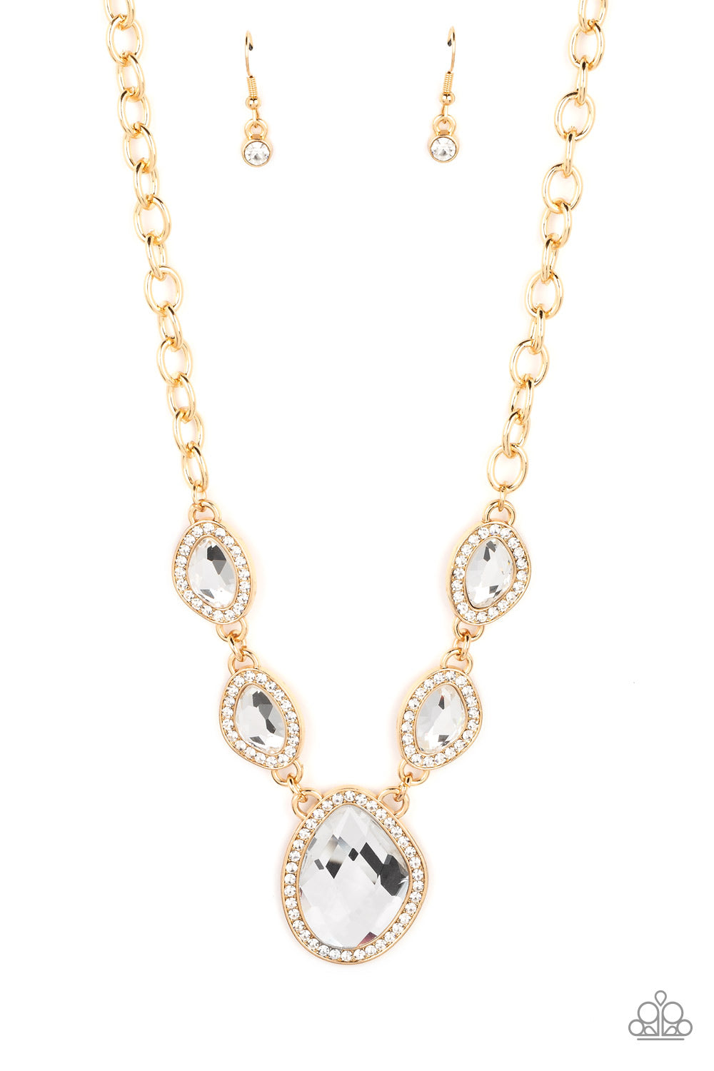 The Upper Echelon - Gold White Rhinestone Necklace Paparazzi N1064