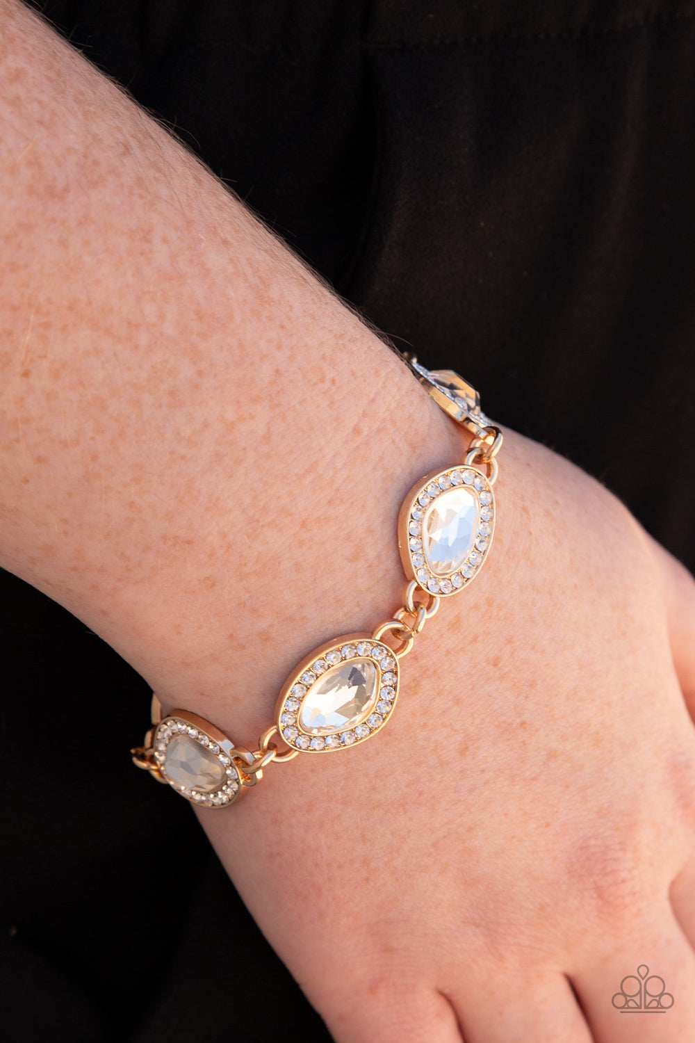 Next-Level Sparkle - Gold White Rhinestone Bracelet Paparazzi B0641