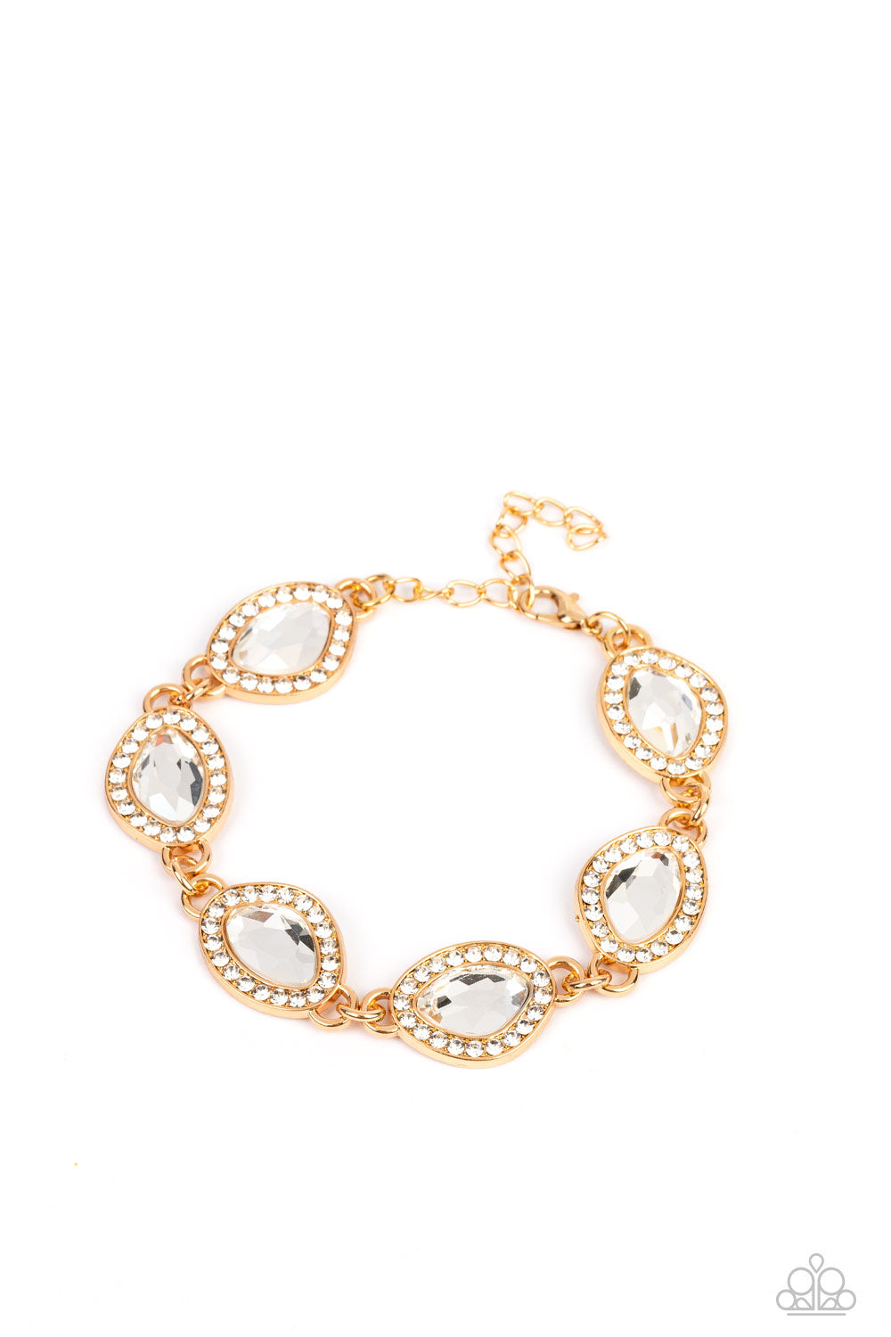 Next-Level Sparkle - Gold White Rhinestone Bracelet Paparazzi B0641