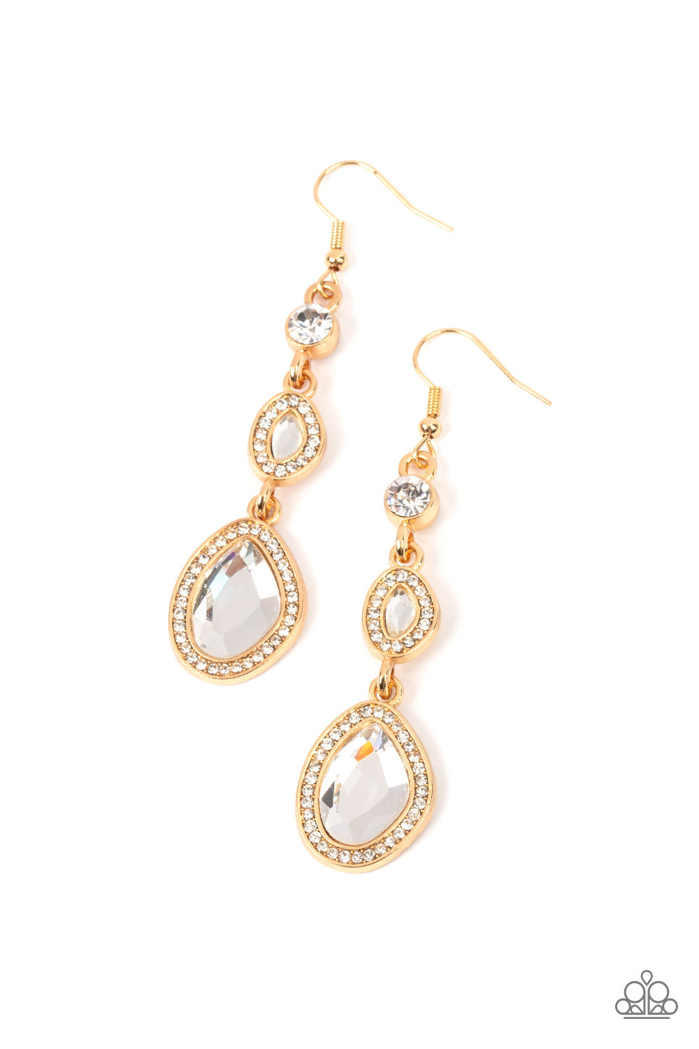 Dripping Self-Confidence - Gold White Rhinestone Earring Paparazzi E0878