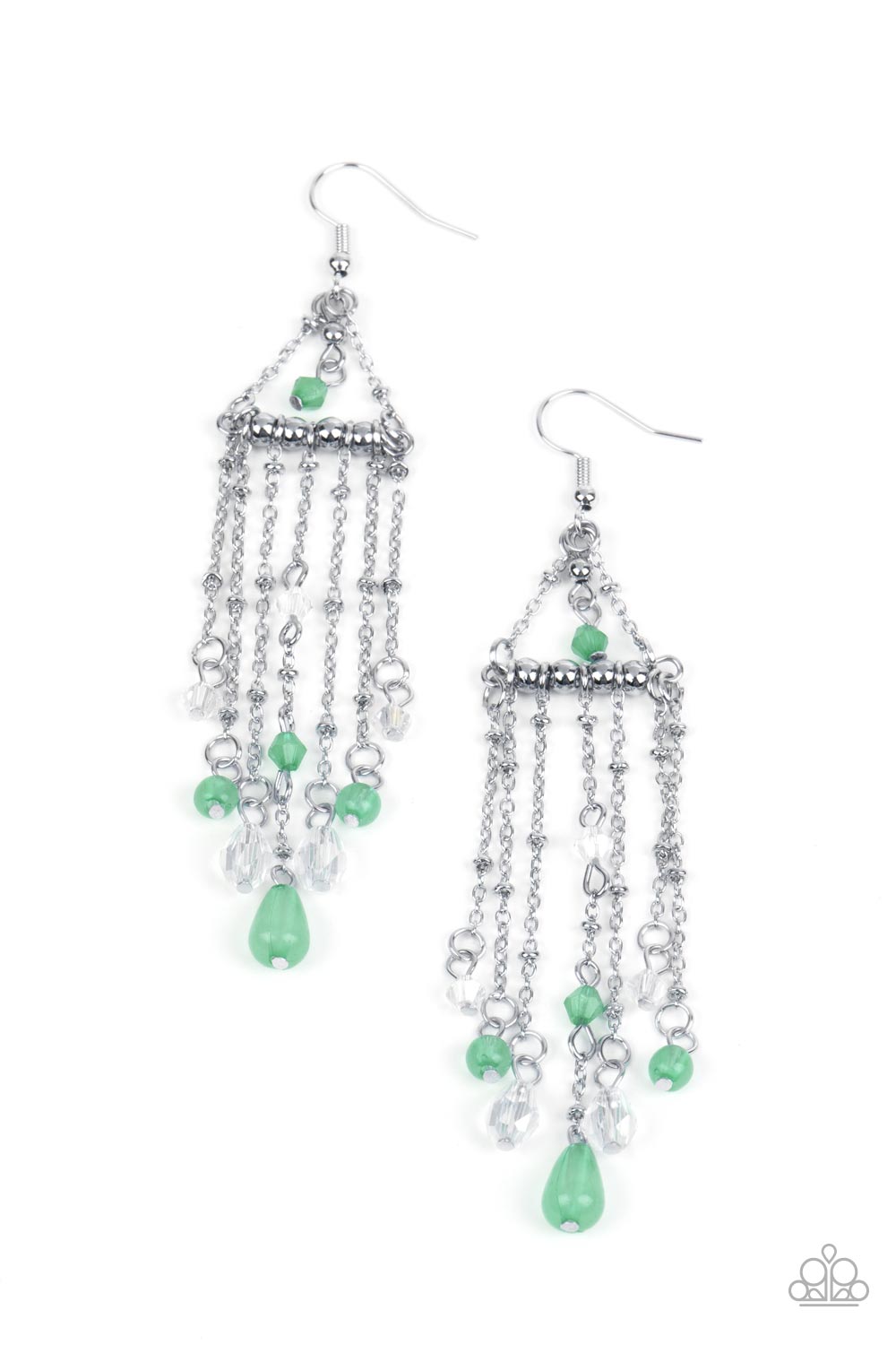 Marina Breeze - Green Basil Bead Tassel Chain Earring Paparazzi E0885