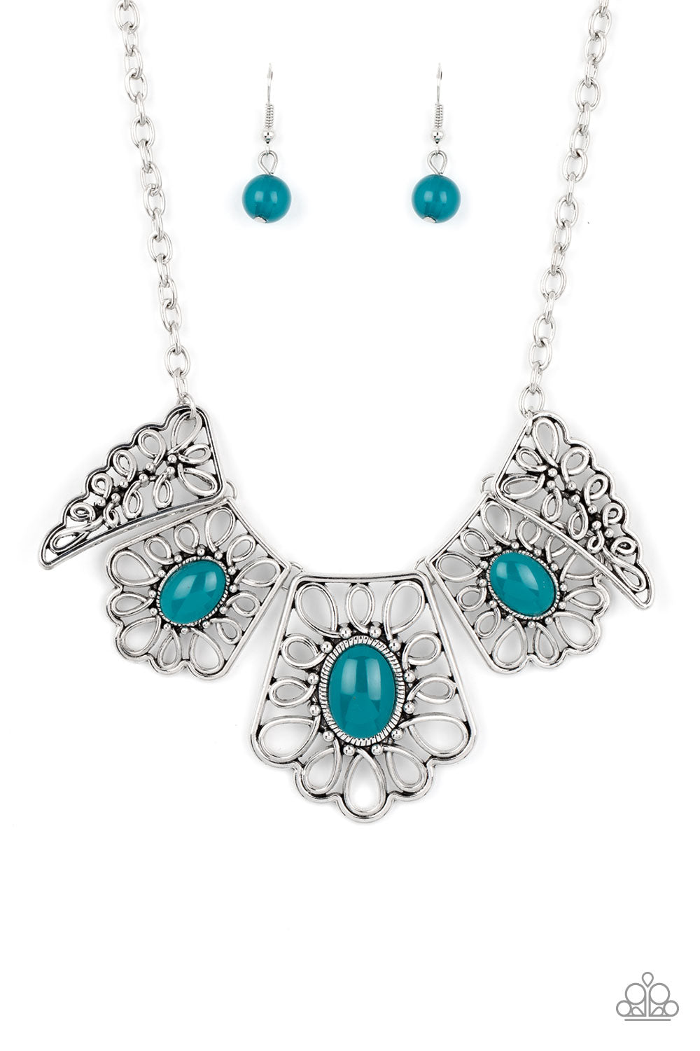 Glimmering Groves - Blue Shiny Harbor Bead Filigree Necklace Paparazzi N1566