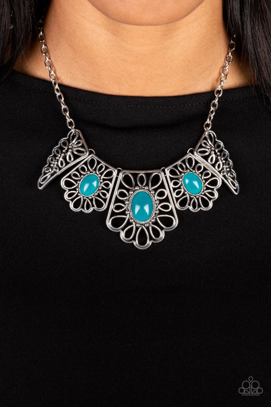 Glimmering Groves - Blue Shiny Harbor Bead Filigree Necklace Paparazzi N1566