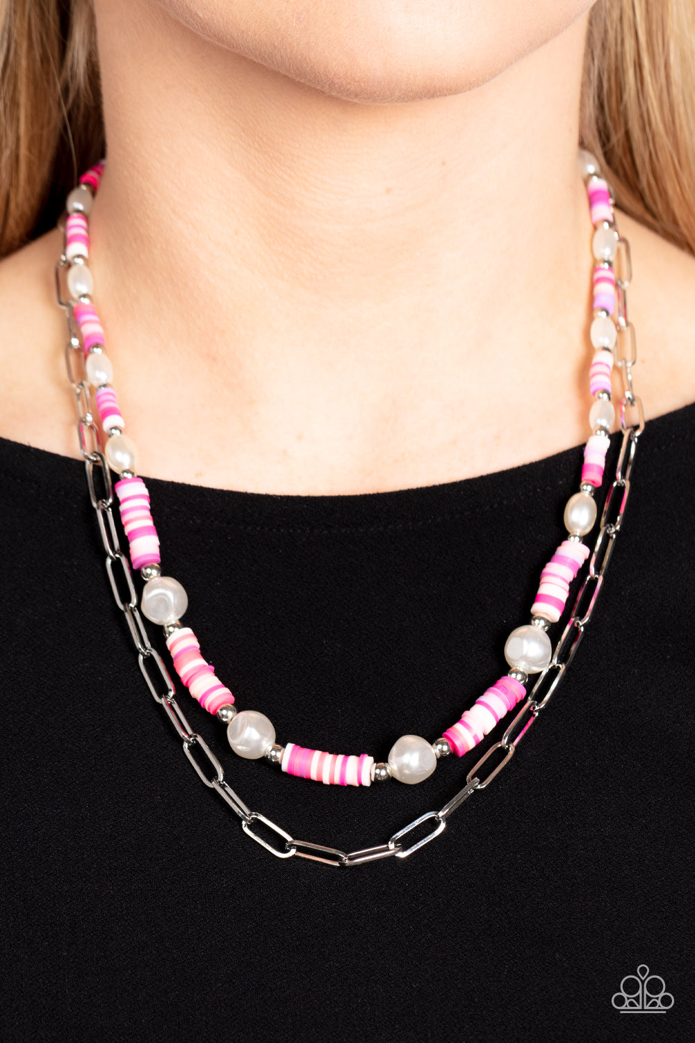 Tidal Trendsetter - Pink, Purple And White Disc With Baroque Pearl Necklace Paparazzi N1132