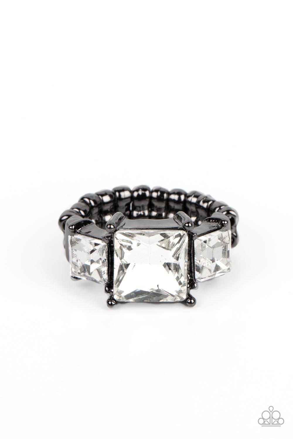 Treasured Twinkle - Black Gunmetal And White Rhinestone Ring Paparazzi R0357