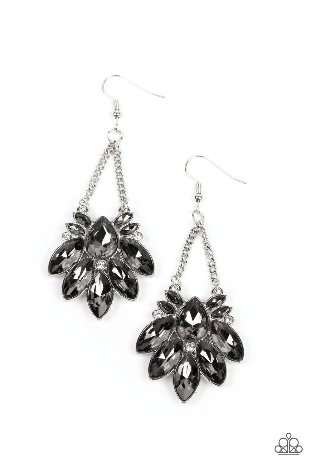 Prismatic Pageantry - Silver Smoky Rhinestone Earring Paparazzi E1028