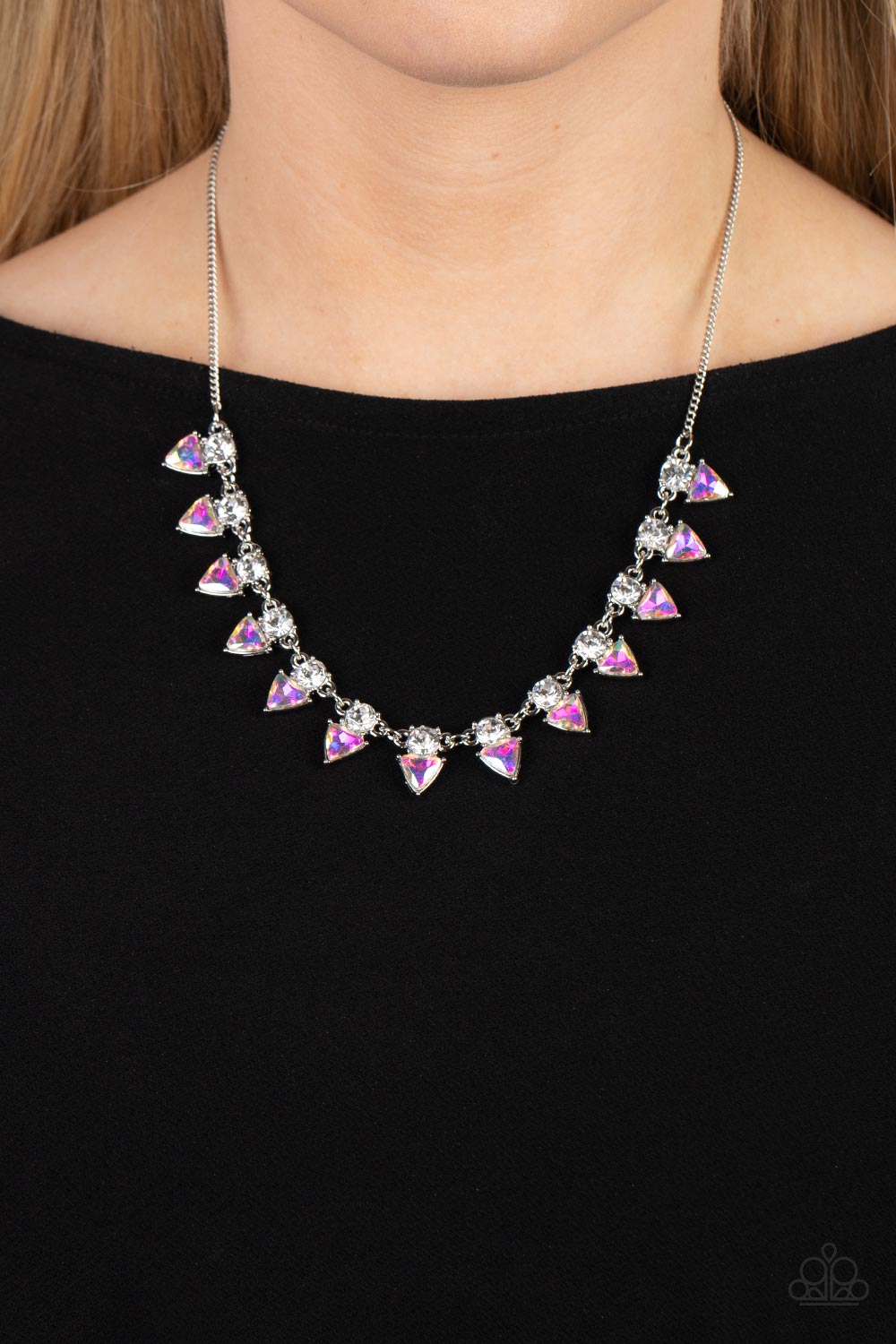 Razor-Sharp Refinement - White Iridescent Gem Necklace Paparazzi N1169