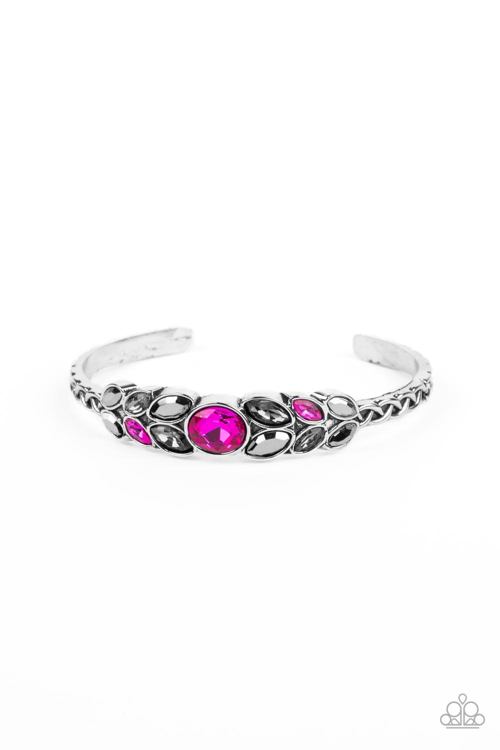 Vogue Vineyard - Pink & Hematite Rhinestone Cuff Bracelet Paparazzi B0861