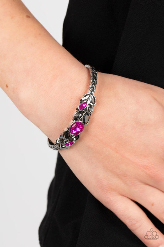 Vogue Vineyard - Pink & Hematite Rhinestone Cuff Bracelet Paparazzi B0861