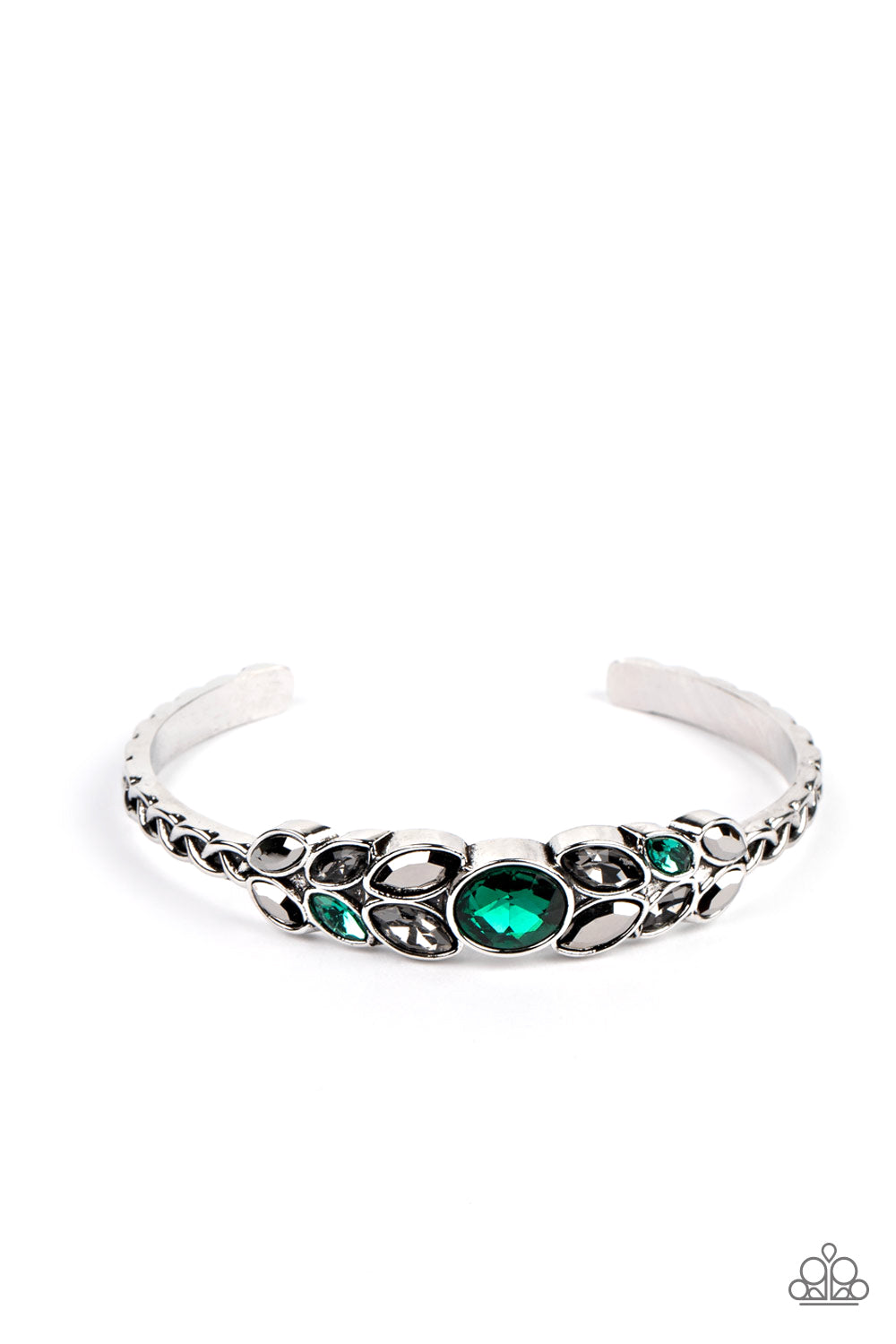 Vogue Vineyard - Green & Hematite Rhinestone Cuff Bracelet Paparazzi B0807