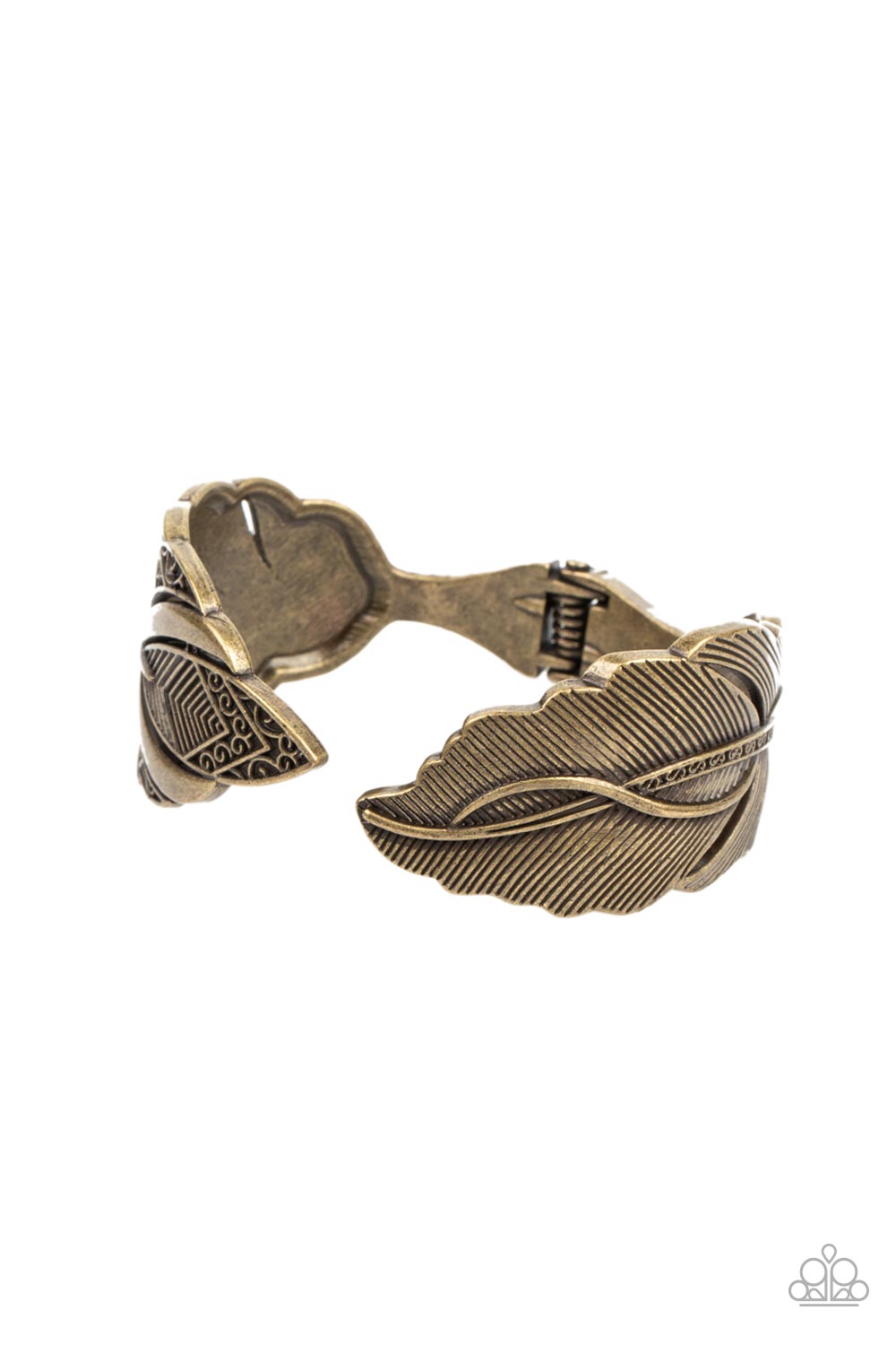 American Art - Brass Antiqued Feather Hinge Bracelet Paparazzi B0850