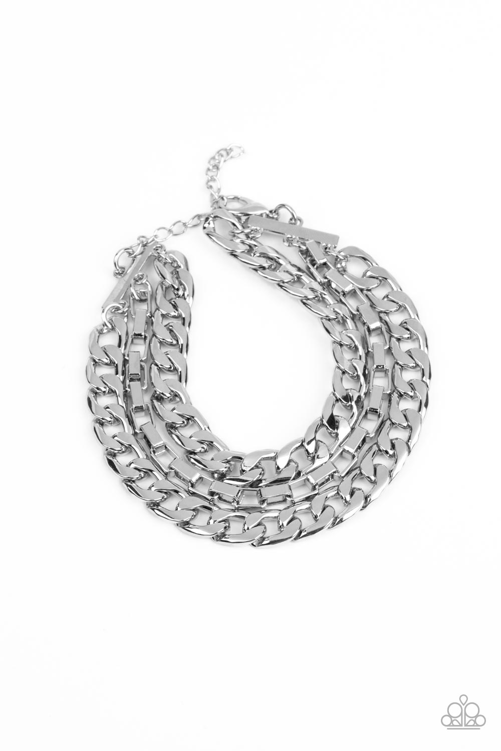 Heavy Duty - Silver Curb & Box Chain Urban Bracelet Paparazzi B0772