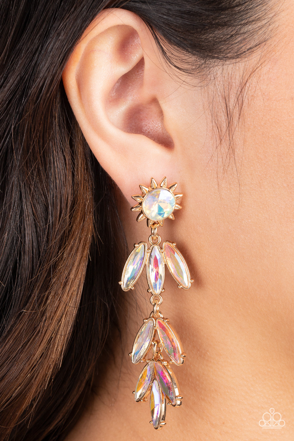 Space Age Sparkle - Gold Iridescent Gem Earring Paparazzi E0894